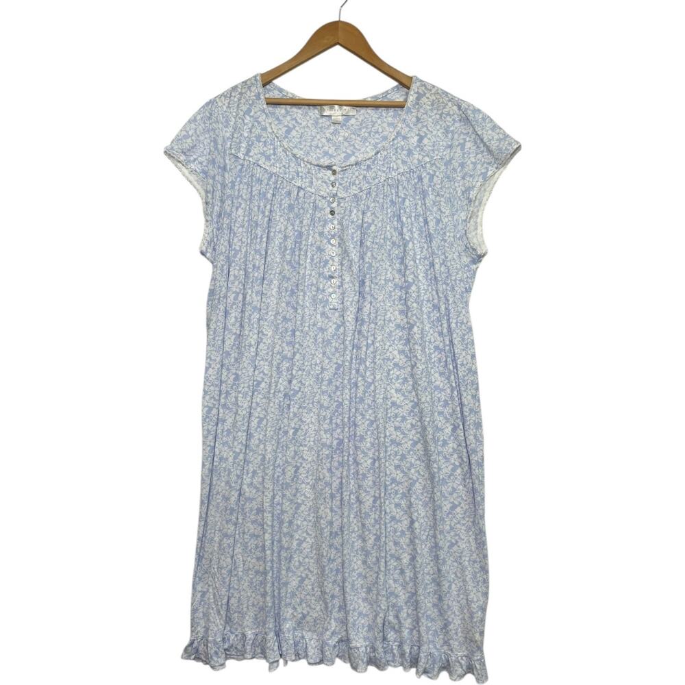 Eileen West Nightgown Womens 2X Blue Floral Lace Trim Modal Pajama Classic Comfy